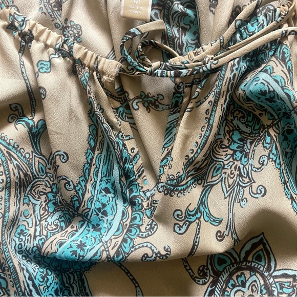 Michael Kors Paisley Long sleeve Scoop neck front tie top cream blue size M - Picture 5 of 9